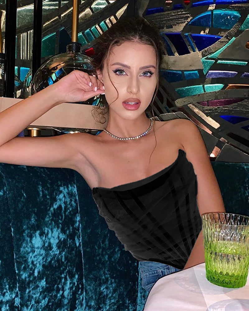 Cropped Herringbone Corset Tank Top