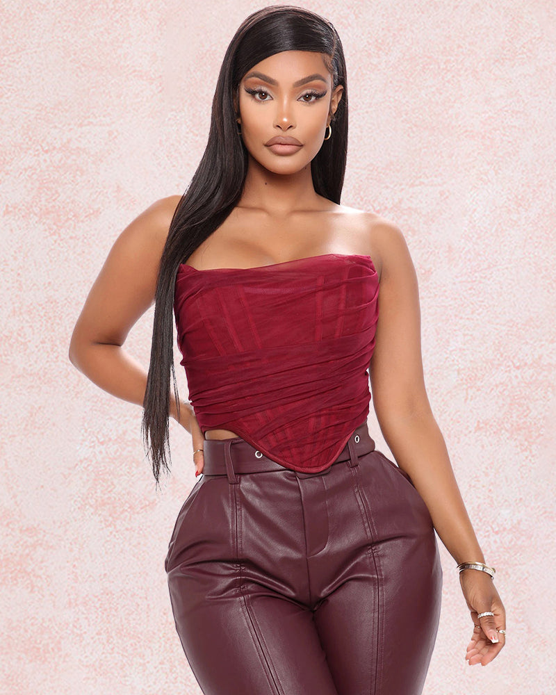 Cropped Herringbone Corset Tank Top