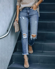 Ripped Stretch Skinny Jeans Mid Waist Distressed Denim Pants