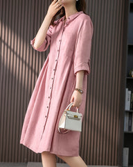 Loose Solid Color Three-quarter Sleeve Dress Mid-length Shirt Dress