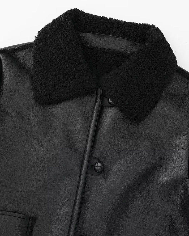 Thick Lapel Velvet Imitation Leather Jacket