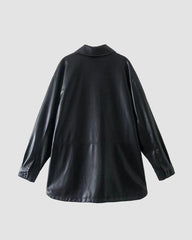 Loose Imitation PU Leather Shirt Jacket