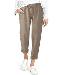 Solid High Waist Drawstring Pocket Loose Casual Trousers Pants