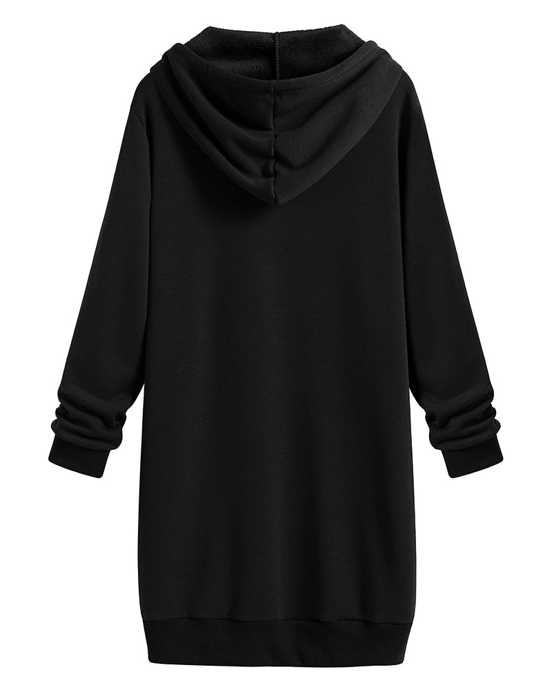 Women Zip Up Hoodies Long Fleece Jacket Lightweight Tunic Hooded Sweatshirt Oversize Winter Coat With Pockets - Zeagoo (Us Only)