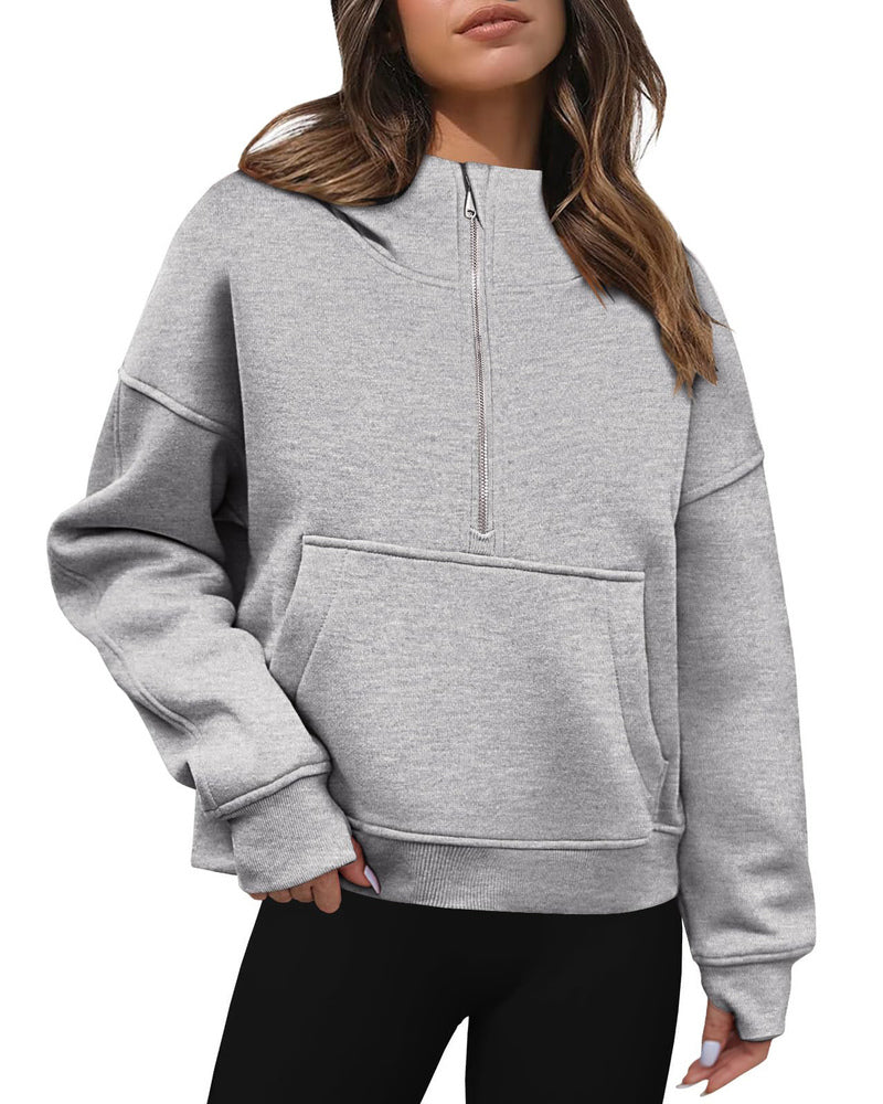 Zeagoo Womens Half Zip Cropped Hoodies Fleece Long Sleeve Pullover Sweatshirts 2023 Fall Winter Clothes with Pockets