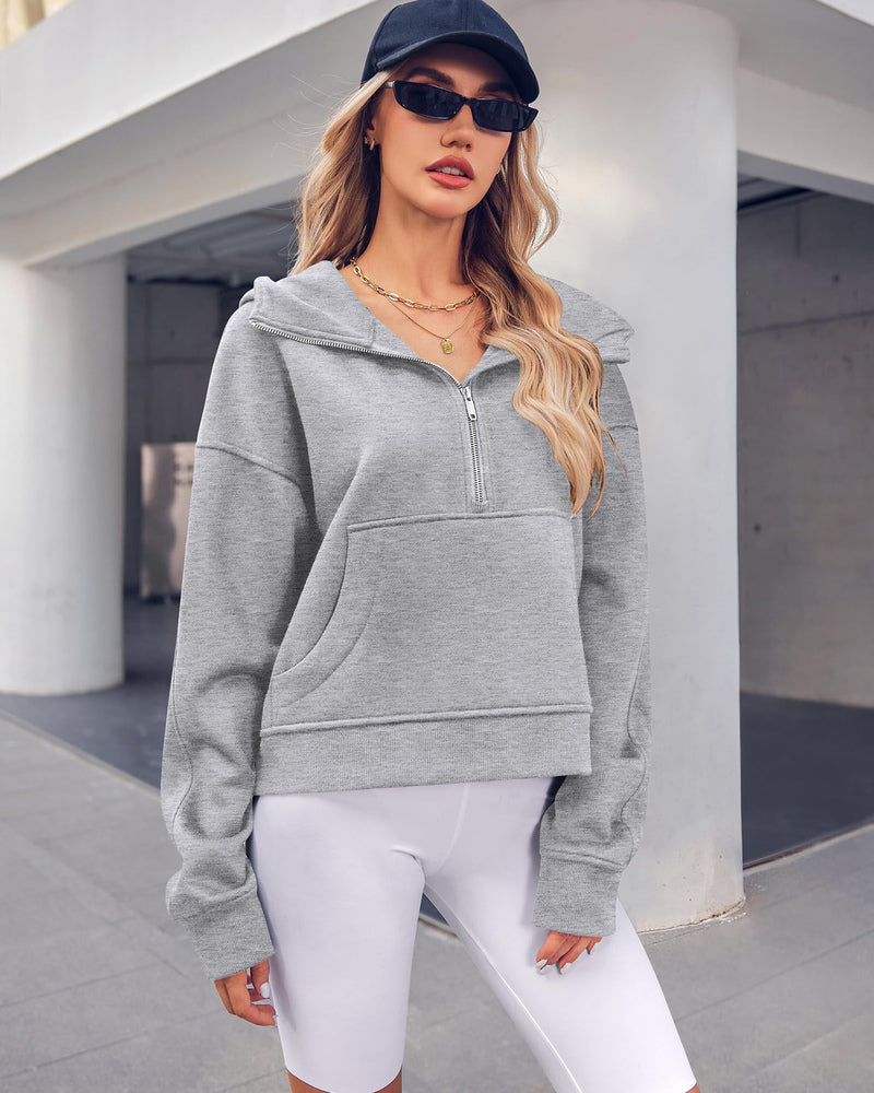 Zeagoo Womens Half Zip Cropped Hoodies Fleece Long Sleeve Pullover Sweatshirts 2023 Fall Winter Clothes with Pockets