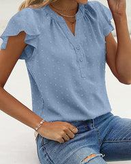 Womens Blouse V Neck Ruffle Short Sleeve Swiss Dot Tops Button Casual Shirts - Zeagoo (Us Only)