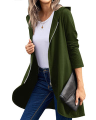 Women's Long Zip Up Hoodie Light Oversized Thin Tunic Hooded Sweatshirt Jacket with Pockets - Zeagoo (Us Only)