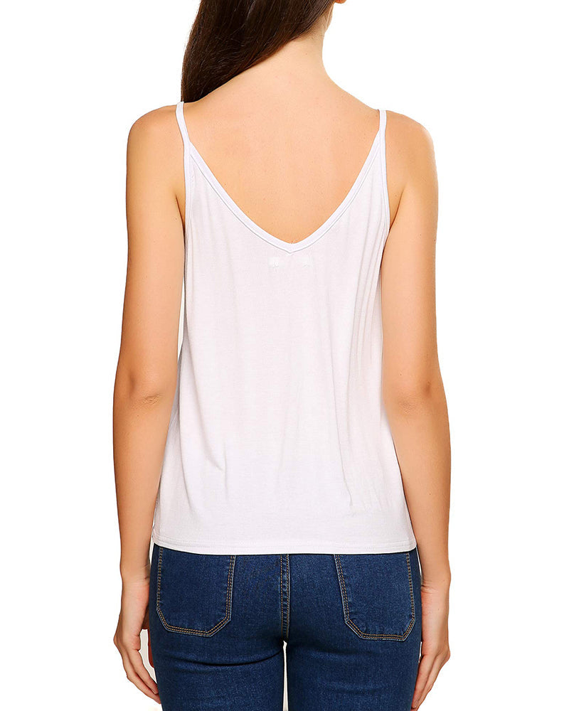 Womens V Neck Camisole Tank Top Strap Sleeveless T Shirt Casual Loose Vest Blouse - S-XXL - Zeagoo (Us Only)