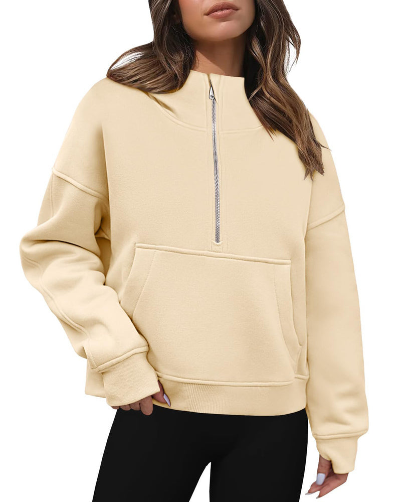 Zeagoo Womens Half Zip Cropped Hoodies Fleece Long Sleeve Pullover Sweatshirts 2023 Fall Winter Clothes with Pockets