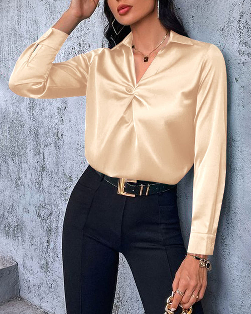 Satin V Neck Twist Front Silk Shirts - Zeagoo (Us Only)