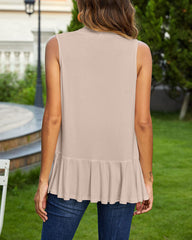 Women's Sleeveless Draped Open Front Cardigan Ruffles Hem Vest - Zeagoo (Us Only)