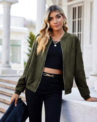 Faux Bomber Zip Up Lightweight Jacket Coat with Pockets - Zeagoo (Us Only)