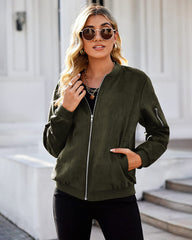 Faux Bomber Zip Up Lightweight Jacket Coat with Pockets - Zeagoo (Us Only)