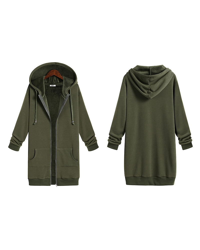 Women Zip Up Hoodies Long Fleece Jacket Lightweight Tunic Hooded Sweatshirt Oversize Winter Coat With Pockets - Zeagoo (Us Only)
