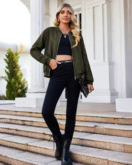 Faux Bomber Zip Up Lightweight Jacket Coat with Pockets - Zeagoo (Us Only)