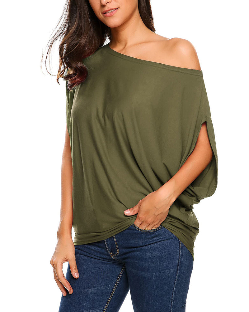 Women's Off Shoulder Blouse Loose Summer T Shirts Batwing Sleeve Tops S-XXL - Zeagoo (Us Only)