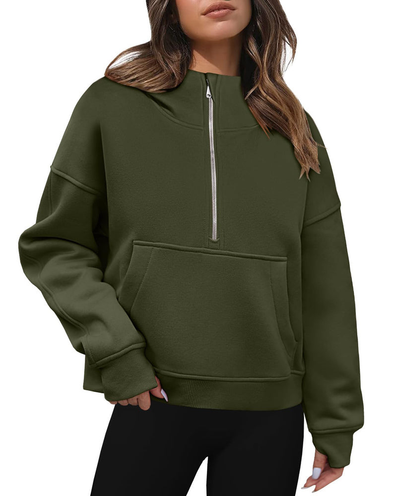 Zeagoo Womens Half Zip Cropped Hoodies Fleece Long Sleeve Pullover Sweatshirts 2023 Fall Winter Clothes with Pockets