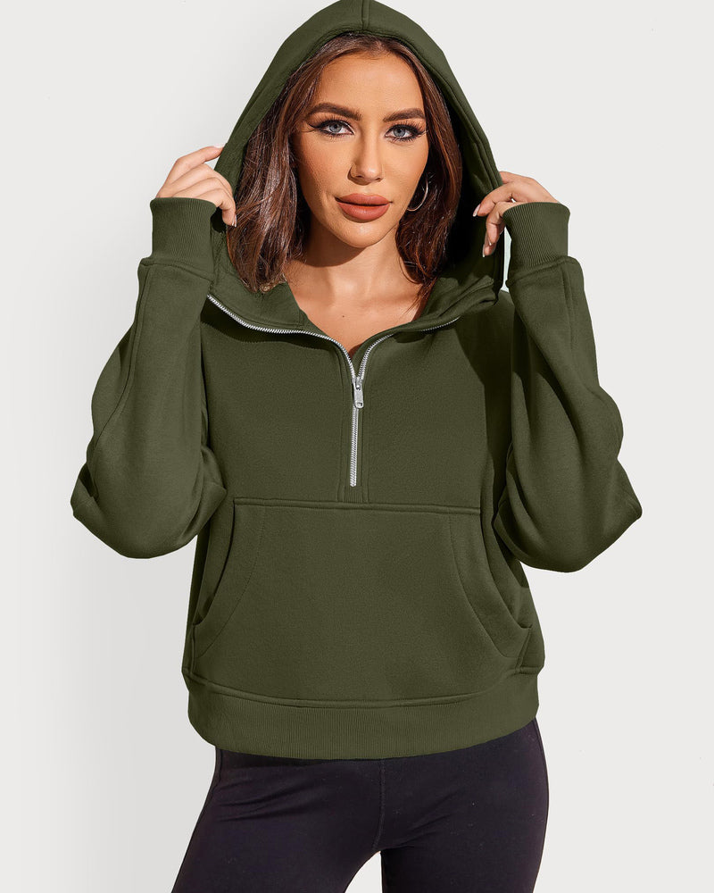 Zeagoo Womens Half Zip Cropped Hoodies Fleece Long Sleeve Pullover Sweatshirts 2023 Fall Winter Clothes with Pockets