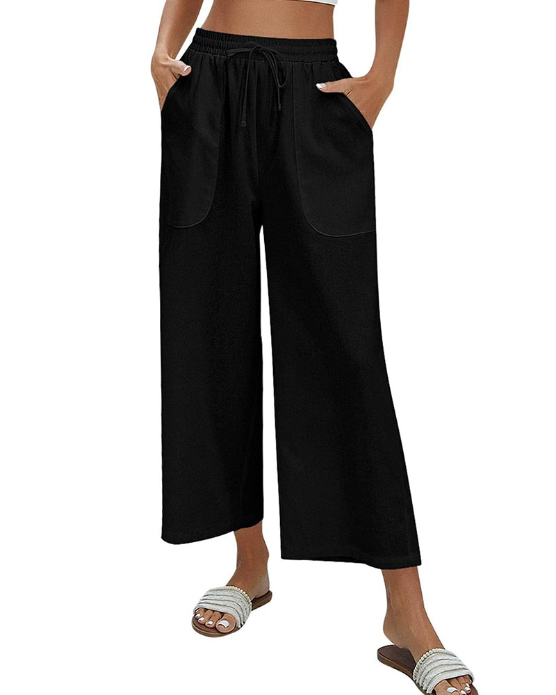 Women Cotton Linen Pants High Waisted Wide Leg Long Lounge Palazzo Pants Trousers with Pockets S-XXL - Zeagoo (Us Only)