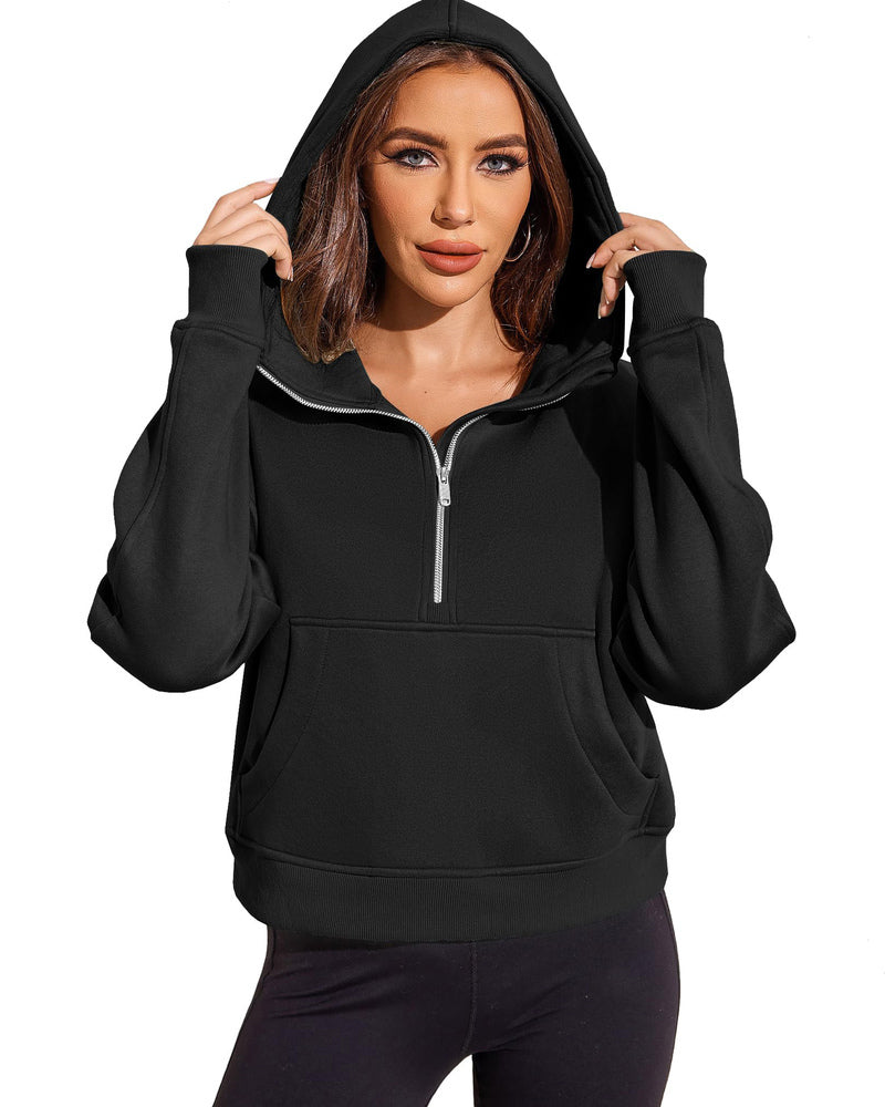 Zeagoo Womens Half Zip Cropped Hoodies Fleece Long Sleeve Pullover Sweatshirts 2023 Fall Winter Clothes with Pockets