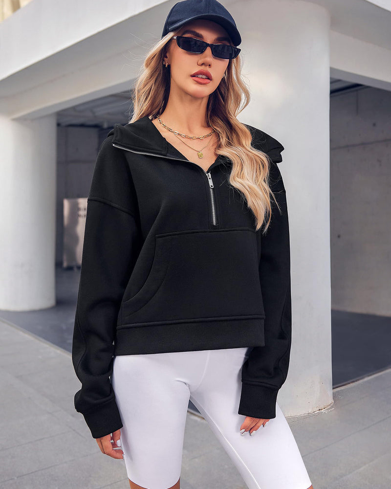 Zeagoo Womens Half Zip Cropped Hoodies Fleece Long Sleeve Pullover Sweatshirts 2023 Fall Winter Clothes with Pockets