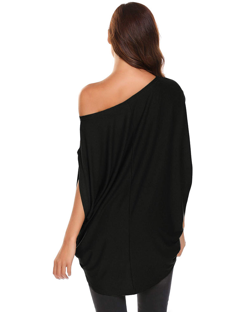 Women's Off Shoulder Blouse Loose Summer T Shirts Batwing Sleeve Tops S-XXL - Zeagoo (Us Only)