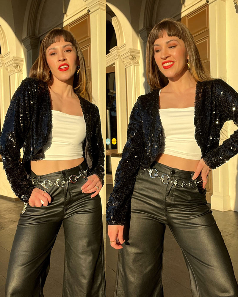 Sequin Shrug Glitter Bolero Jackets with Sparkly Blazer Long Sleeve Cropped Cardigan - Zeagoo (Us Only)