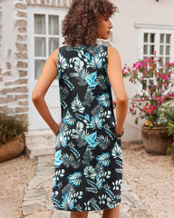 Women Summer Dresses Beach Floral Sleeveless Tshirt Sundress Pockets Casual Loose Flowy Tank Dress - Zeagoo (Us Only)