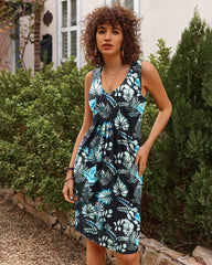 Women Summer Dresses Beach Floral Sleeveless Tshirt Sundress Pockets Casual Loose Flowy Tank Dress - Zeagoo (Us Only)