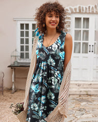 Women Summer Dresses Beach Floral Sleeveless Tshirt Sundress Pockets Casual Loose Flowy Tank Dress - Zeagoo (Us Only)