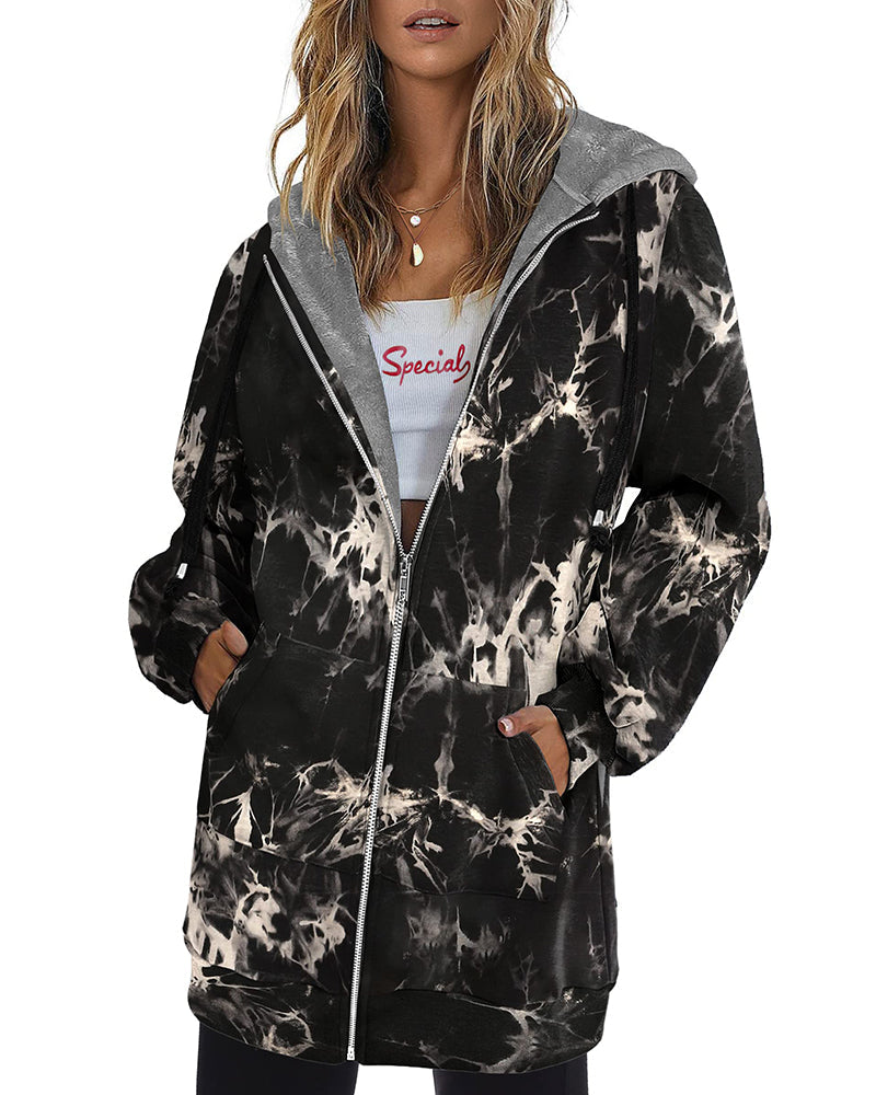 Women Casual Zip Up Fleece Hoodies Tunic Sweatshirt Long Hoodie Jacket - Zeagoo (Us Only)