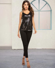 Women's Sleeveless Sequin Top Sparkle Shimmer Camisole Vest Tank Tops - Zeagoo (Us Only)