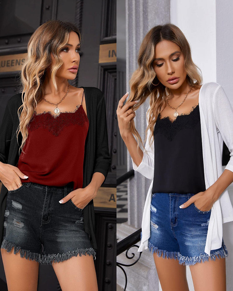 Women's Cropped Cardigan 3/4 Sleeve Sweater Shrugs Tie Front Bolero Jacket 2 Pack S-XXL - Zeagoo (Us Only)