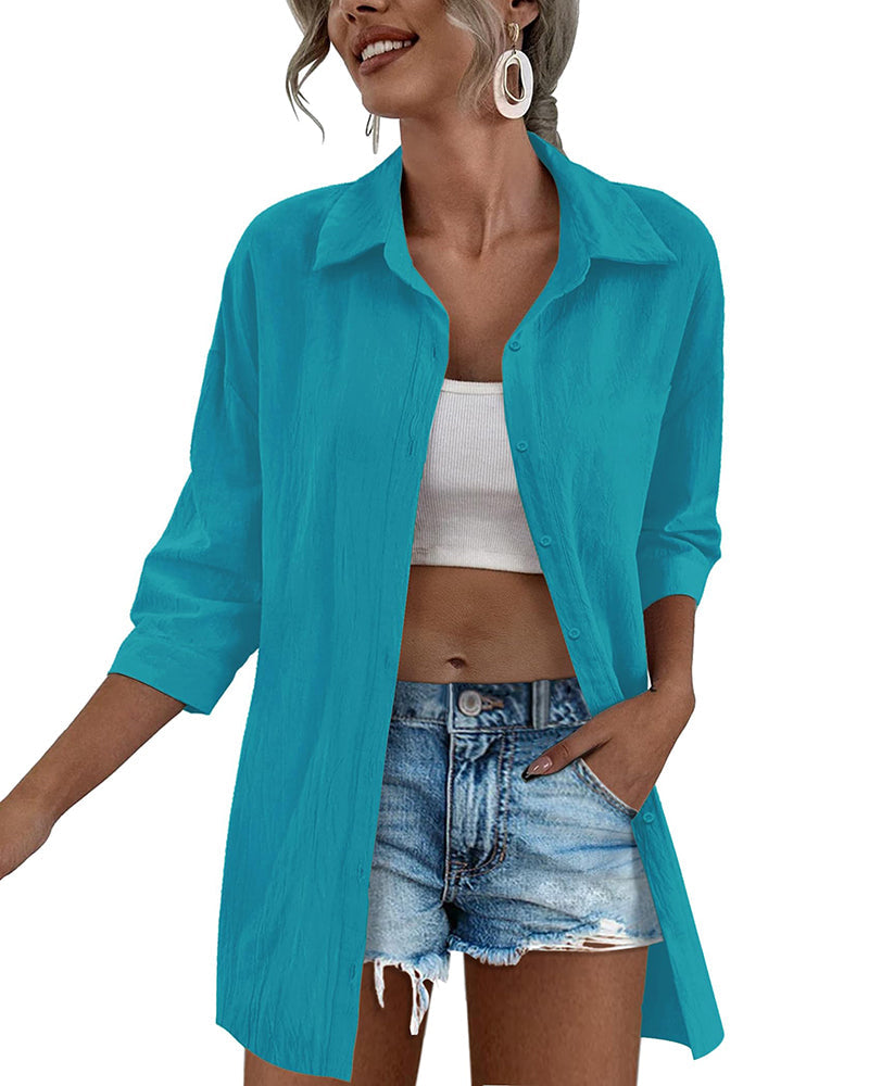 3/4 Sleeve Shirts Button Down Beach Cover Up - Zeagoo (Us Only)