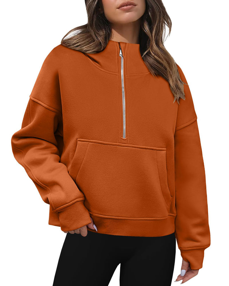 Zeagoo Womens Half Zip Cropped Hoodies Fleece Long Sleeve Pullover Sweatshirts 2023 Fall Winter Clothes with Pockets