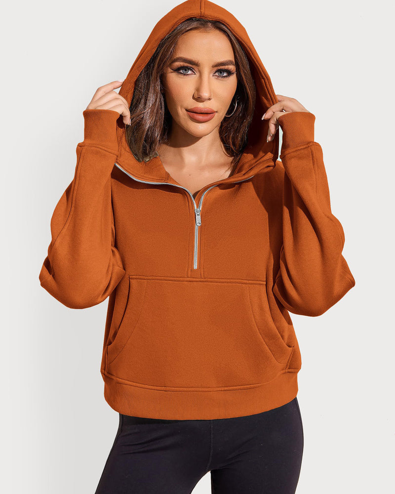 Zeagoo Womens Half Zip Cropped Hoodies Fleece Long Sleeve Pullover Sweatshirts 2023 Fall Winter Clothes with Pockets