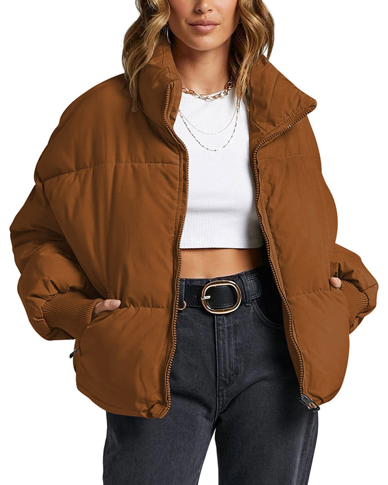 Women's Winter Long Sleeve Full Zipper Baggy Puffer Short Down Jacket Coat - Zeagoo (Us Only)