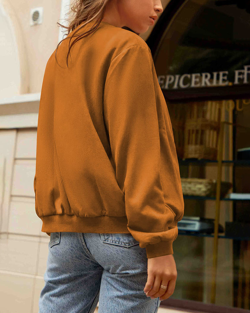 Faux Bomber Zip Up Lightweight Jacket Coat with Pockets - Zeagoo (Us Only)