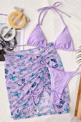 Butterfly Print Ruching On-trend Strappy Three Pieces