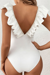 Beaded Decor Girly Ruffle One Piece Swimwear