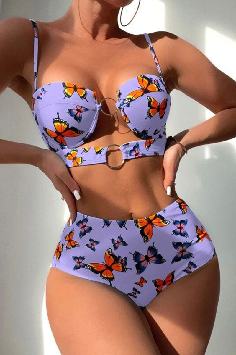 Butterfly Print Romantic O-Ring Underwired Bikini