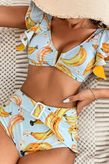 Banana Print Sweet Ruffle Bikini