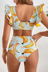 Banana Print Sweet Ruffle Bikini