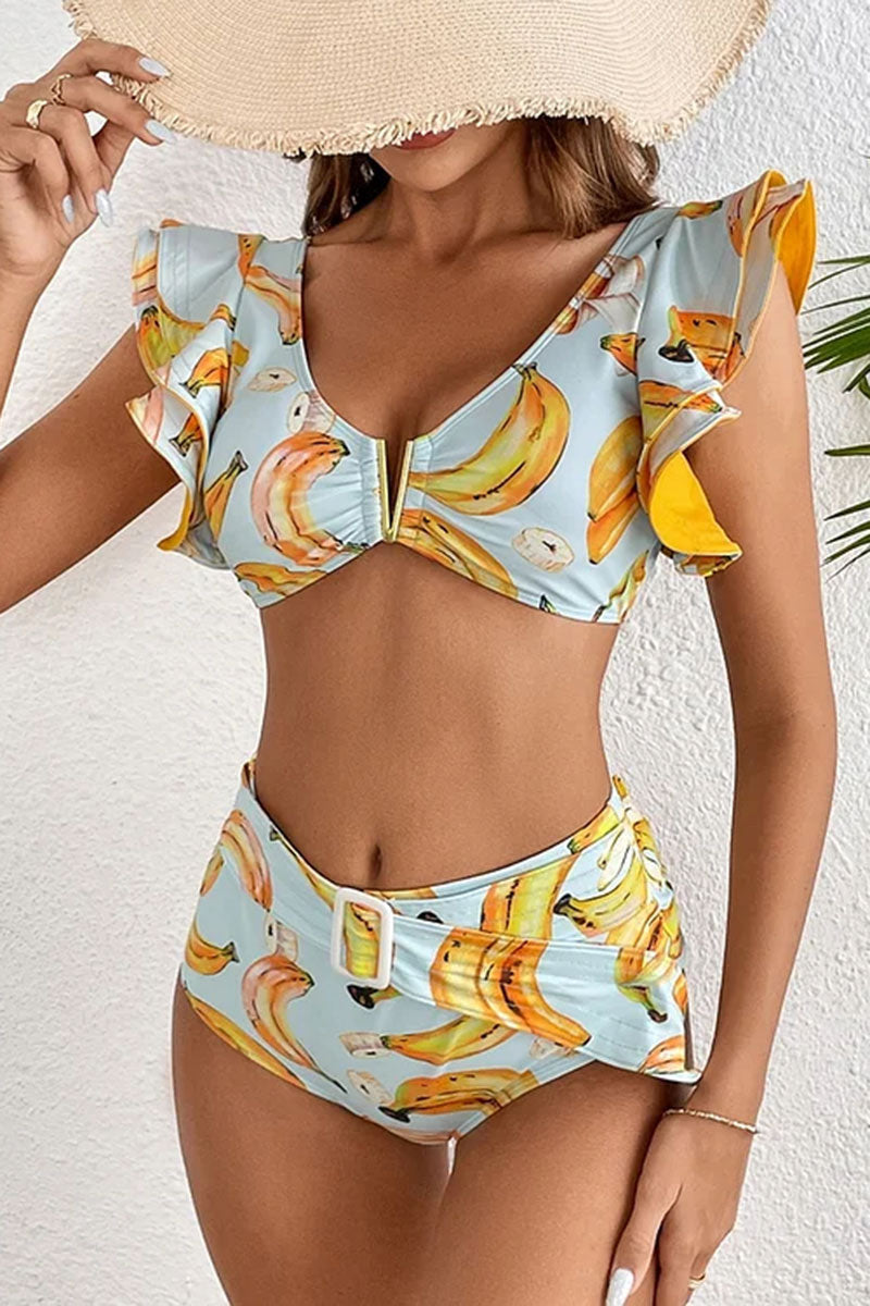 Banana Print Sweet Ruffle Bikini