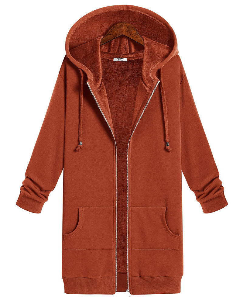 Women Zip Up Hoodies Long Fleece Jacket Lightweight Tunic Hooded Sweatshirt Oversize Winter Coat With Pockets - Zeagoo (Us Only)