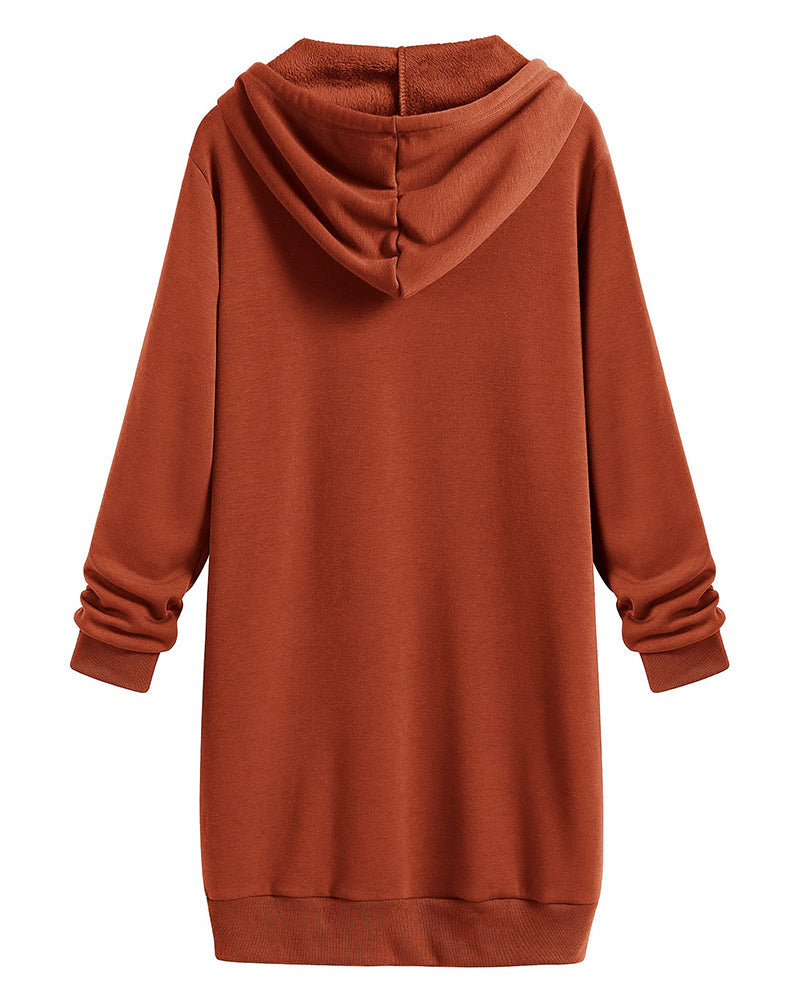 Women Zip Up Hoodies Long Fleece Jacket Lightweight Tunic Hooded Sweatshirt Oversize Winter Coat With Pockets - Zeagoo (Us Only)
