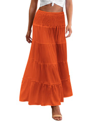 Women's Long Maxi Skirts Tiered High Waist Boho Elastic Layered A-Line Casual Midi Dress - Zeagoo (Us Only)