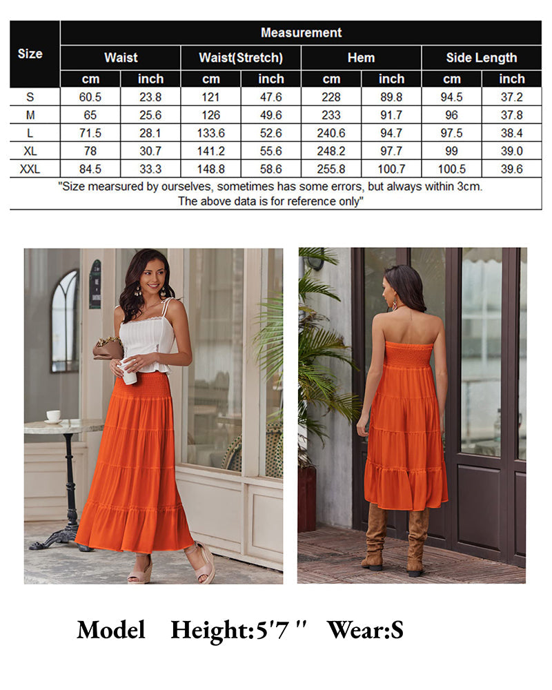 Women's Long Maxi Skirts Tiered High Waist Boho Elastic Layered A-Line Casual Midi Dress - Zeagoo (Us Only)