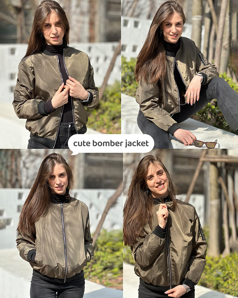 Women's Classic Bomber Jacket Casual Coat Zip Up Outerwear Windbreaker with Pockets - Zeagoo (Us Only)